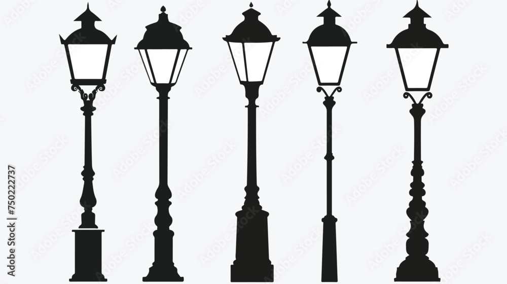 Old street lamp black silhouette vector isolated ill - obrazy, fototapety, plakaty 
