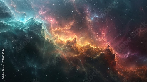 Space background, depicting the vastness of the cosmos with stars, nebulae, and distant galaxies. photo