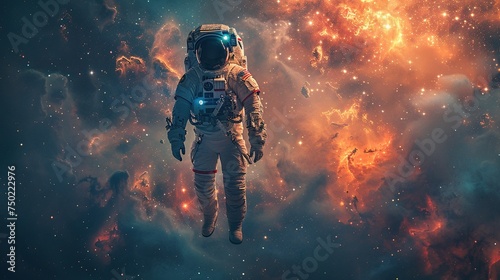 Astronaut flying in space  exploring the vast unknown with awe and wonder.