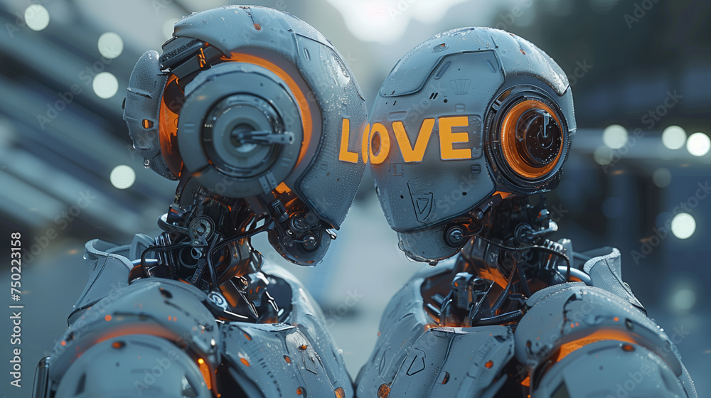 Fototapeta premium Head-to-head robots discover love