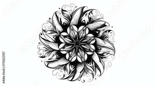 Fototapeta Naklejka Na Ścianę i Meble -  Ornate doodle round rosette in black over white back