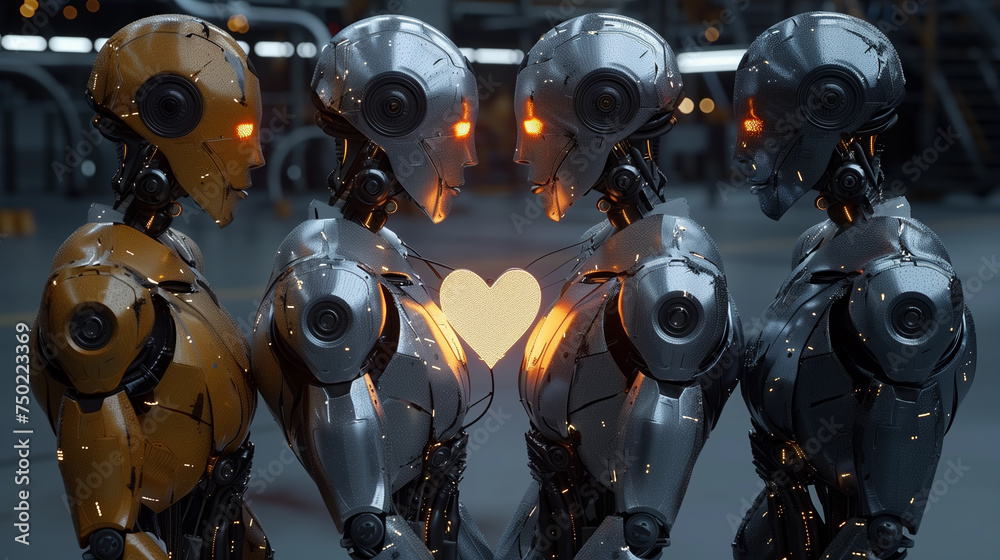 Fototapeta premium Head-to-head robots discover love