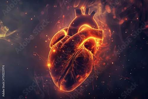 Illustration of a glowing human heart Representing love Health Or medical breakthroughs © Bijac
