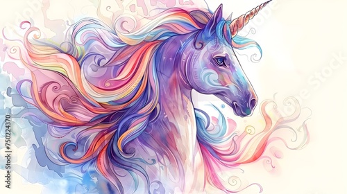 Colorful Watercolor Unicorn Wallpaper in Ink Wash Style
