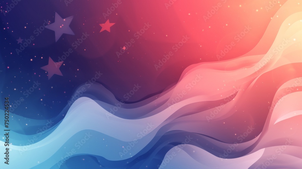 Stylized American Flag Waves - Patriotic Soft Glow Background - Abstract USA Flag Art - Dreamy Stars and Stripes - Generative AI - obrazy, fototapety, plakaty 