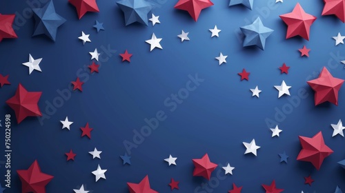 Patriotic Stars in Red and Blue - American Flag Inspired Design - Circular Frame for Election Day - Generative AI