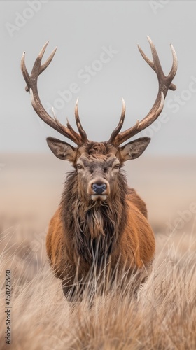 Majestic stag standing tall in wild grassland
