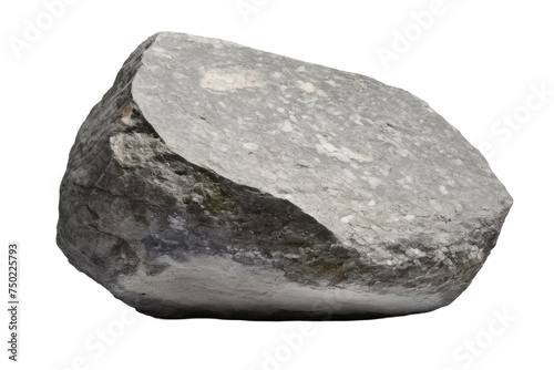 A high quality stock photograph of a single grey heavy rock isolated on a white background