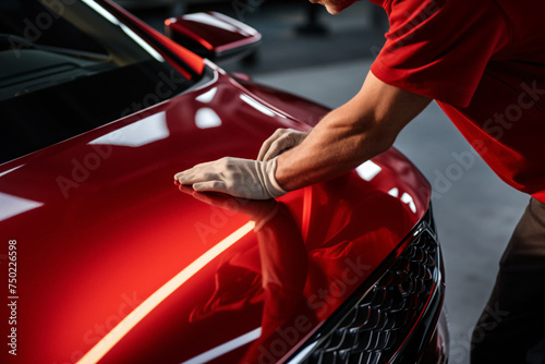 polishing Car, man cleaning car, meticulously cleaning, car detailing concept, © elina