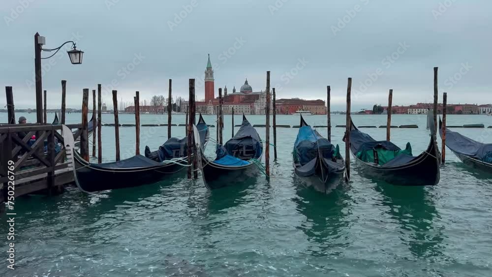 Medieval houses, narrow canals, bridges, gondolas in Venice, Italy, February 10, 2024. High quality 4k footage Medieval houses, narrow canals, bridges, gondolas in Venice, Italy, February 10, 2024. High quality 4k footage