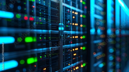 blue server rack with lights - importance of organized data storage - data management - network - generative ai