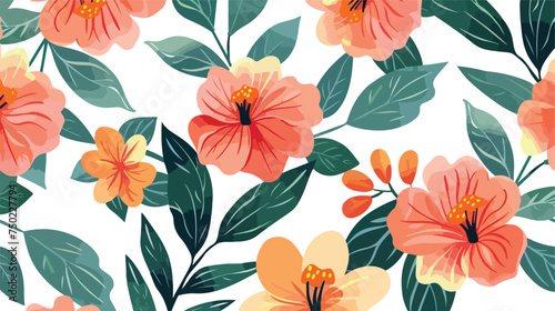 Seamless pattern beautiful flower and leaves design