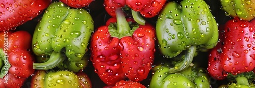Colorful fresh peppers with drops of water on them. Close up  © Stefan95