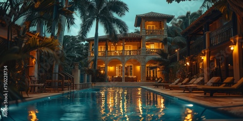 swimming pool in the night on Dominican Republic