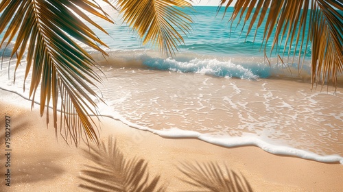 Sea shore sand beach with palm tree banner. Background concept © PrettyVectors