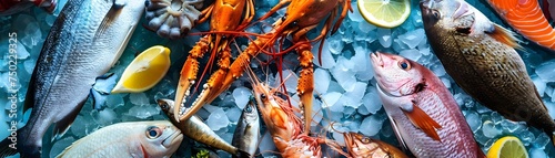 Fresh Seafood Display on Ice at a Market photo