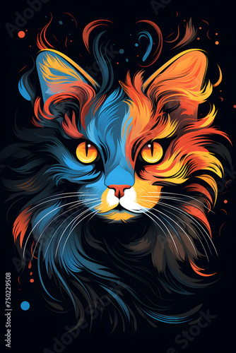 Pop art portrait of a cat, beautiful illustrated colorful portrait of a cat