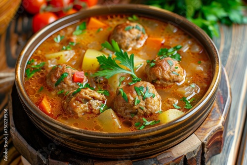 Albondigas soup meatballs in thick broth a blend of Mexican Spanish European and Russian cuisines