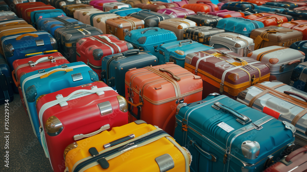 Fototapeta premium many different and colorful suitcases that where lost at the airport.