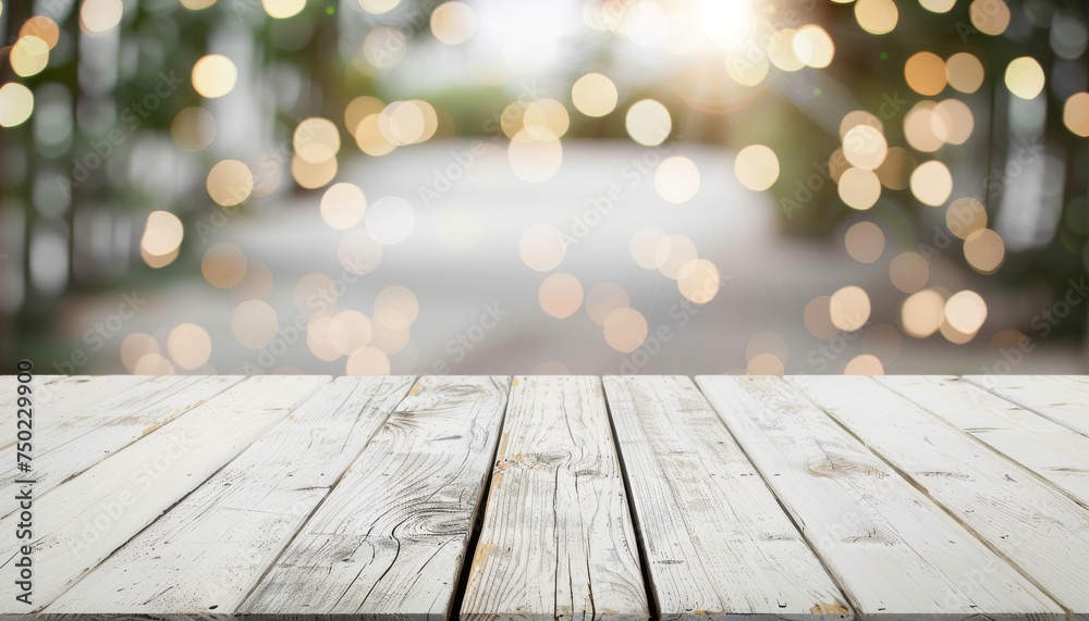 Blurred background with white wooden table top Blurred background with white wooden table top