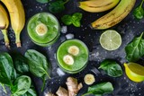 A nutritious smoothie made with spinach cilantro lime banana and ginger