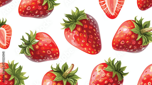 Fototapeta Naklejka Na Ścianę i Meble -  Strawberry cartoon seamless pattern on white backgro
