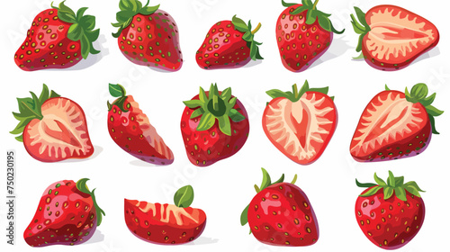Fototapeta Naklejka Na Ścianę i Meble -  Strawberry red berries cartoon collection isolated i