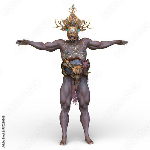 個性的なデザインの冠を付けた戦士　3DCGレンダリング