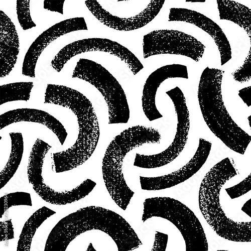 Half circles vector seamless pattern. Grunge paint bold brush strokes. Irregular chaotic black texture.