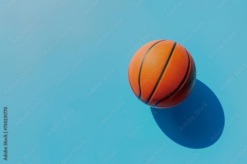 Basketball closeup on blue backdrop