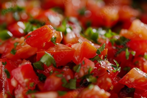 Close up of homemade salsa wallpaper with tomato and red pepper ingredients © The Big L