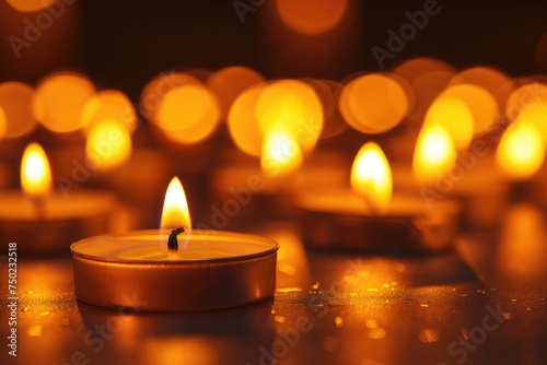 A candle is lit in a group of candles