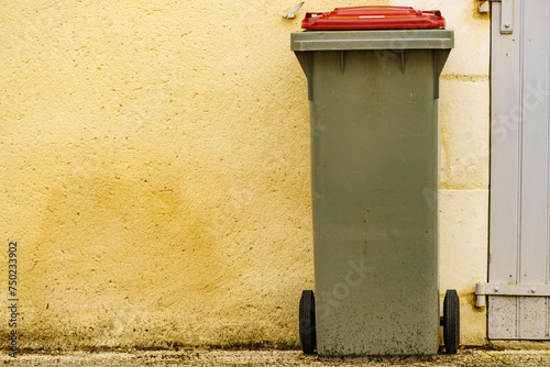 Garbage bin or trash can outdoors