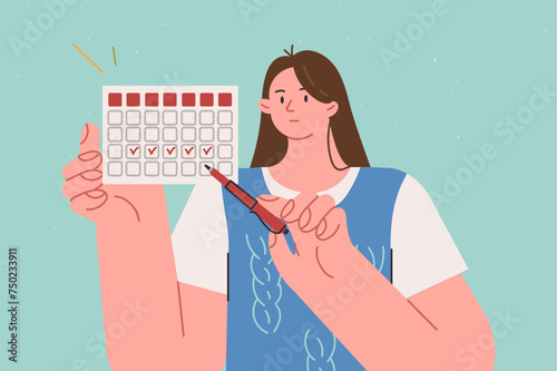 Calendar showing menstrual cycle in hands woman declaring importance of uterine and ovarian health
