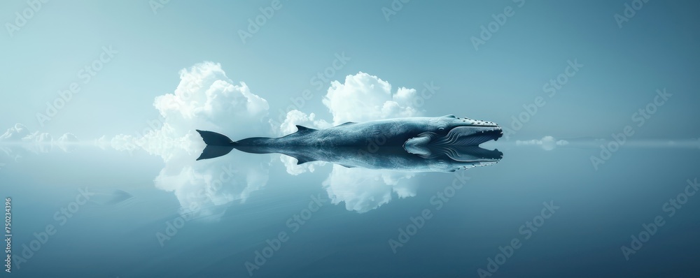 A dreamlike scene of a whale resting in the clouds of heaven presented in a minimalist style that captivates and calms A dreamlike scene of a whale resting in the clouds of heaven presented in a minimalist style that captivates and calms