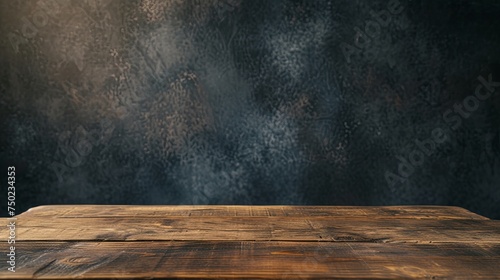 Wooden surface empty table desk on dark background concept