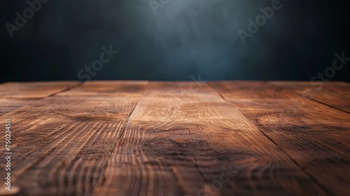 Wooden surface empty table desk on dark background concept