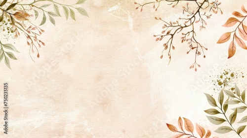 A soothing pastel beige backdrop with delicate leafy branches providing a tranquil scene