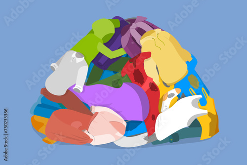 3D Isometric Flat Vector Illustration of Laundry Clothes Pile , Mess of Dirty Laundry