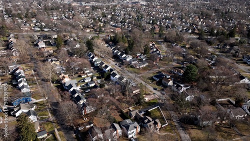Canvas Print Houses and homes in a typical neighborhood in a city suburb in up state New York