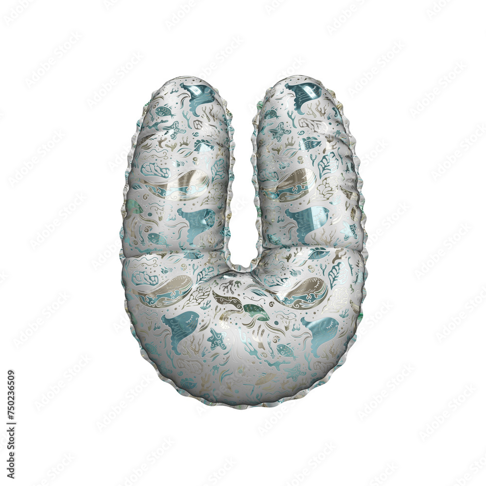 3D inflated balloon letter U with silver colored sea life pattern for children 3D inflated balloon letter U with silver colored sea life pattern for children