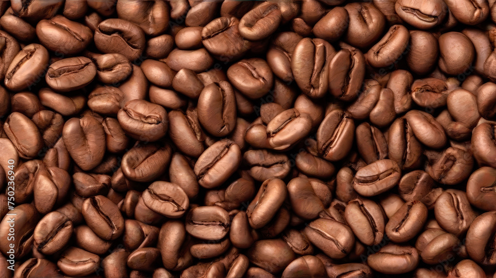 Close-up of dark roasted coffee beans, forming a textured background. Generative ai