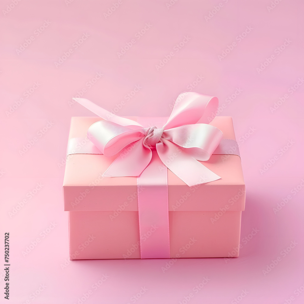 Pink Gift Box With Festive Bow on Soft Pink Background. Happy Mother's Day Concept Pink Gift Box With Festive Bow on Soft Pink Background. Happy Mother's Day Concept