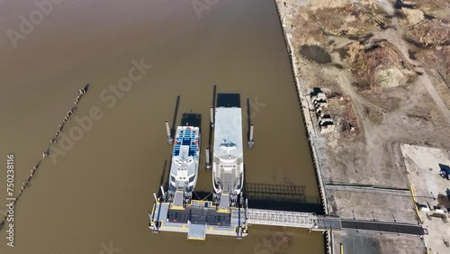 Flight over a small ferry terminal in South Amboy, New Jersey