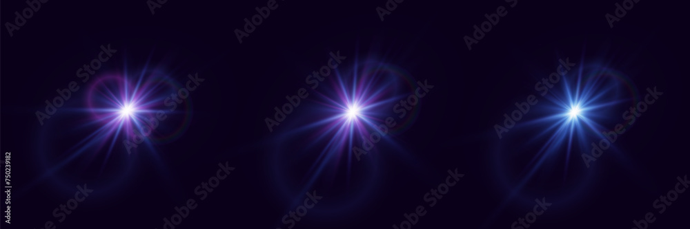 Set of light flashes and lens. Glare of light and lenses. Vector EPS10
