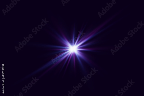 Glowing lens flare. Beautiful light effect with shiny particles and rays. Sparkling flash light effect.