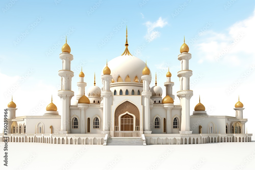 3D rendering of a mosque on white background, Ai Generated