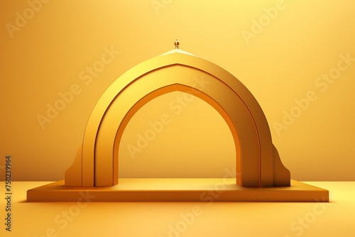 3d rendering of a golden arch on a yellow background with copy space, Ai Generated