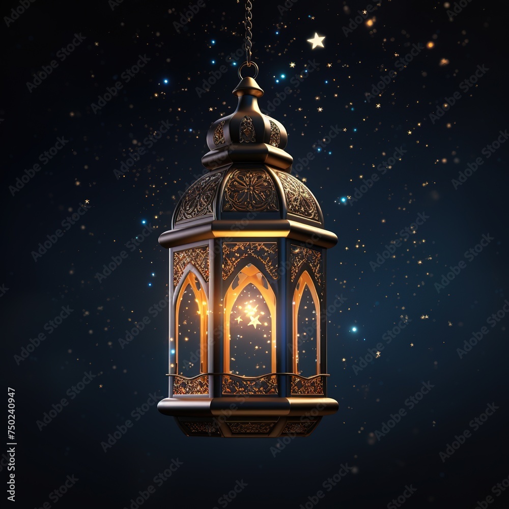 Ramadan Kareem background with arabic lantern, 3d rendering, AI Generated