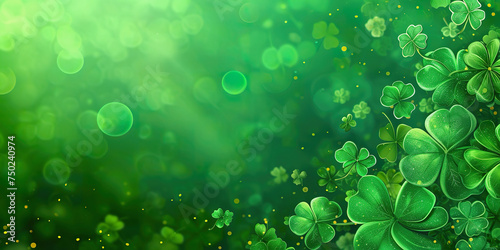 Saint Patrick Day background. Green Clover and Shamrock, copy space